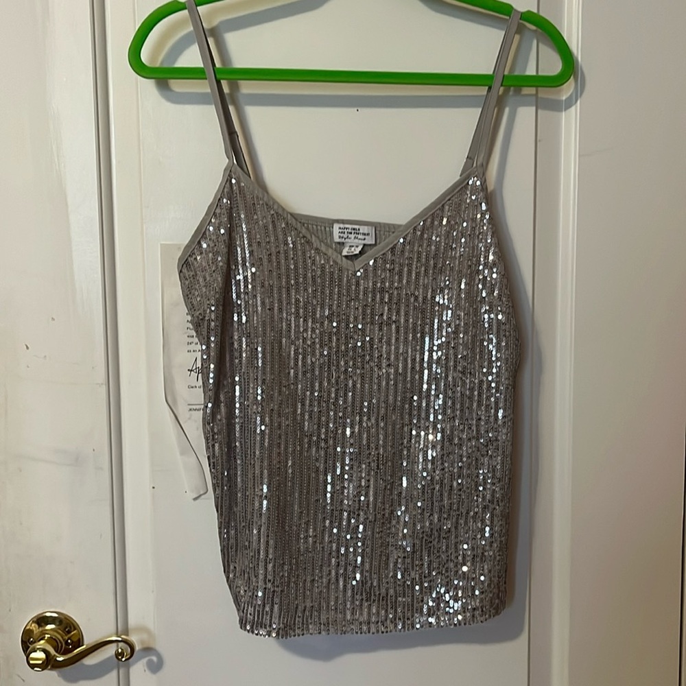Happy Girls are the Prettiest Girls, size 6, grey sequin tank top